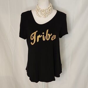 Tribe t-shirt Merona short sleeve black gold lettering boatneck M maternity hilo